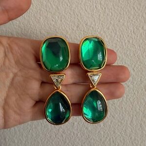 💚 Vintage YSL Green Gripoix-Style Statement Earrings (Clip-On)💚